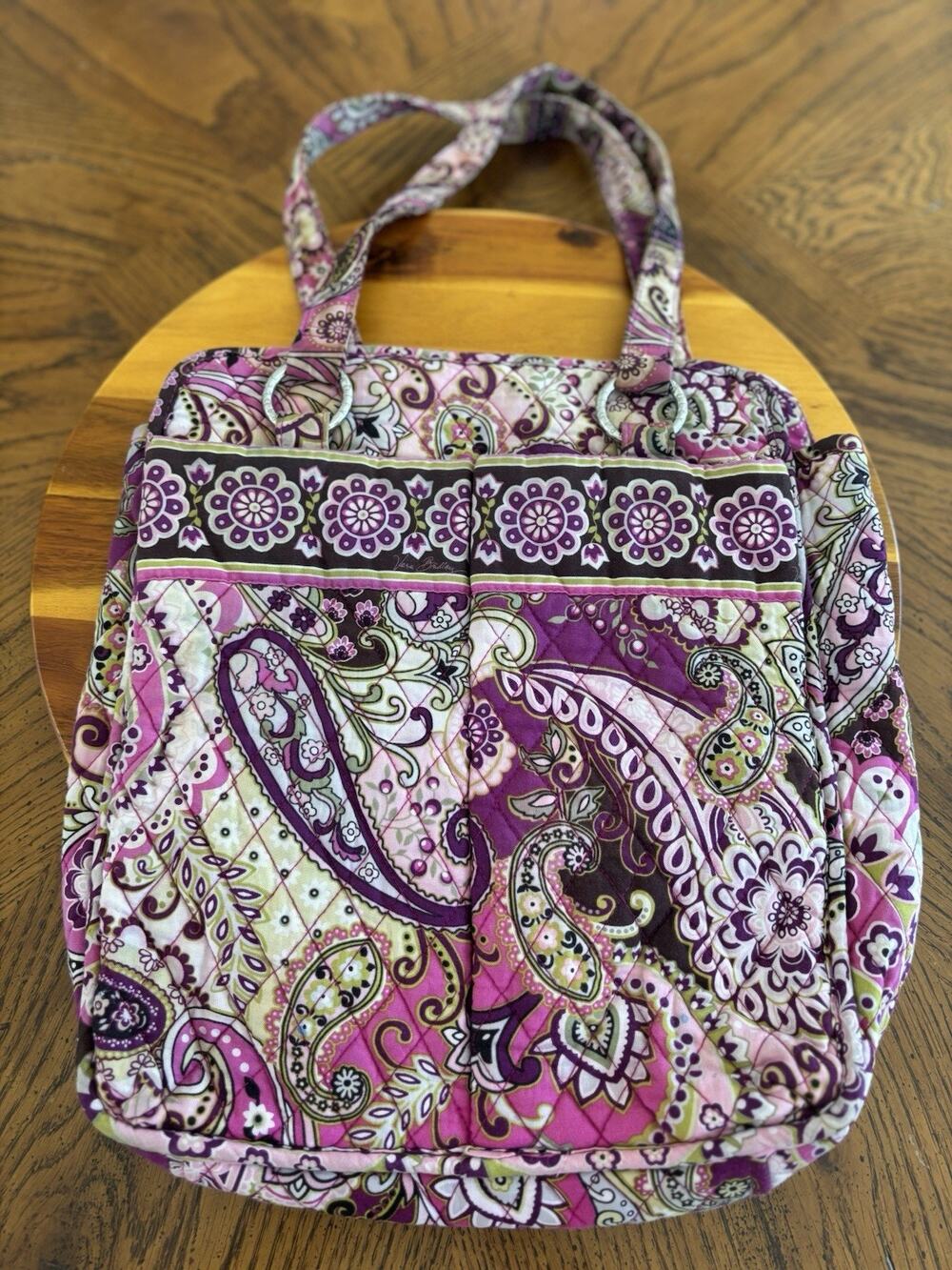 Vera Bradley Paisley Floral Tote Purple Pink Magnetic Close & Two Front Pockets